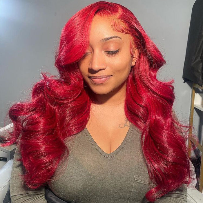 Red Color HD Transparent Body Wave Lace Front Wigs Colored Human Hair Pre plucked Bleached knots With Baby Hair