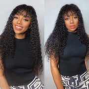 Curly Human Hair Wigs With Bangs 150% Density No Lace Front Human Hair Wigs Full Machine Made Wig