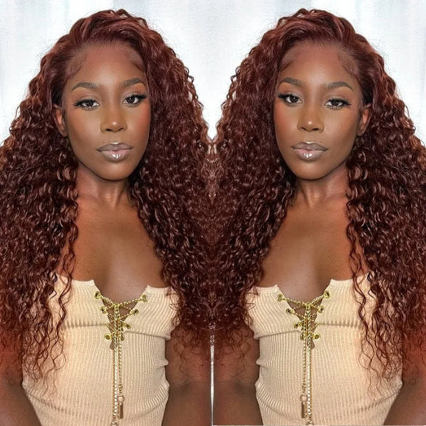 Stunning #33 Reddish Brown Color Deep Wave Lace Front Wig 13x4/5x5 Lace Frontal Human Hair Wigs