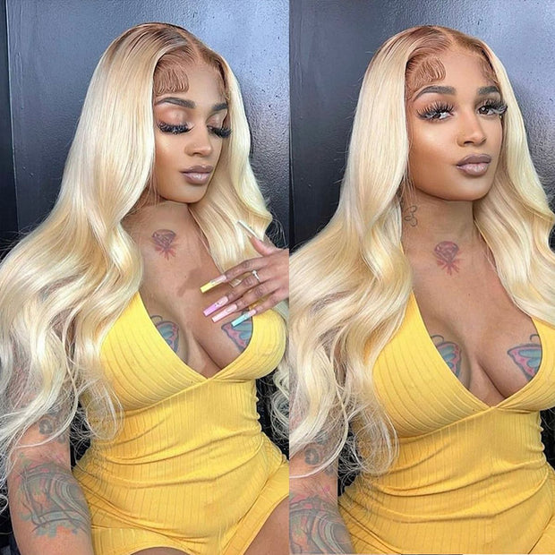 Body Wave 5x5 Lace Closure Pre Plucked Ombre T4/613 Blonde Colored Human Hair Wigs