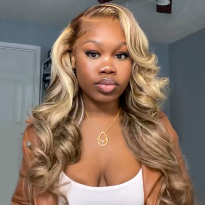 P4/613 Brown Wig With Blonde Highlights Straight & Body Wave HD Lace Front Wig Human Hair Wigs