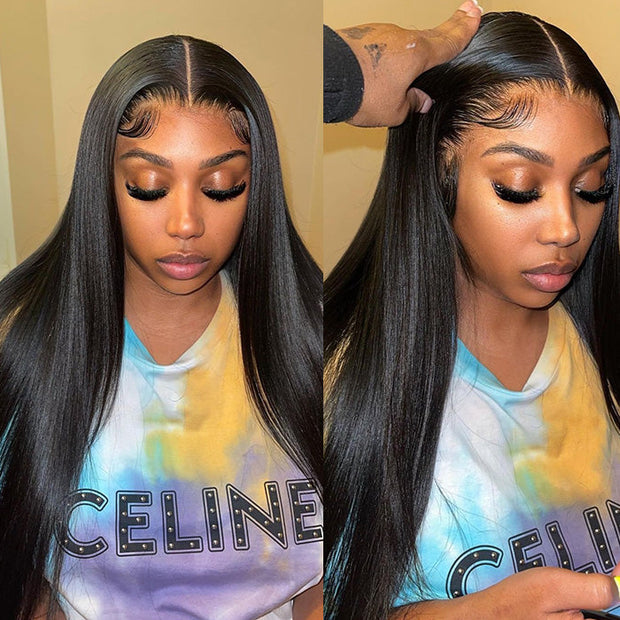 $100 OFF|Straight 5X5 13x4 HD lace Frontal Wig Pre Plucked Pre Bleached Silky Straight Human Hair Wig