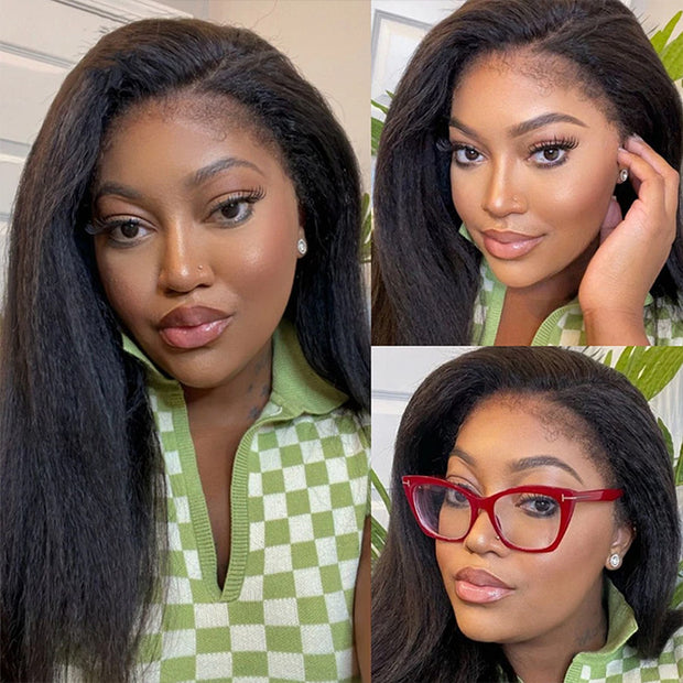 Kinky Edge Hairline丨Kinky Straight Hair 13x4 HD Lace Front Wig with Curly Edges Baby Hair Wigs
