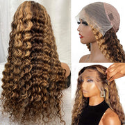 Honey Blonde Highlight Deep Wave Wig 13x4 13x6 Lace Front Wig Colored Human Hair Lace Wig