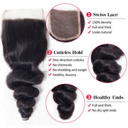 Loose Wave Human Hair 3 Bundles With 4*4 Lace Closure Free/Middle/Three Part 10A Unprocessed Virgin Hair