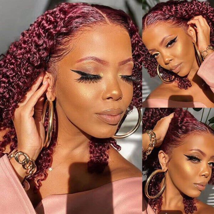 99J Dark Burgundy Colored Curly 13x4 13x6 HD Lace Frontal Real Human Hair Wigs Burgundy Glueless Human Hair Wig