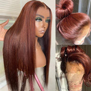 #33 Red Brown Color Straight Human Hair Wigs 13x4 Lace Front Colored Wig For Black Women