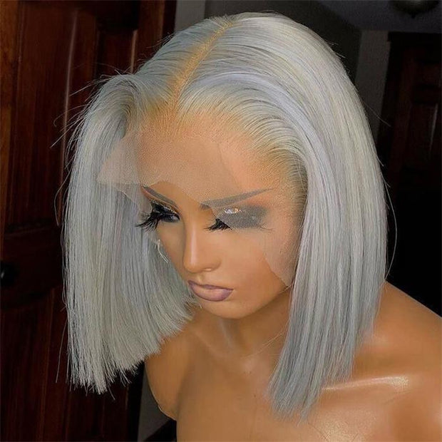Cosplay Silver Gray Short Bob Wig 13x4 HD Lace Brazilian Remy Human Hair Wigs For Women Pre Plucked