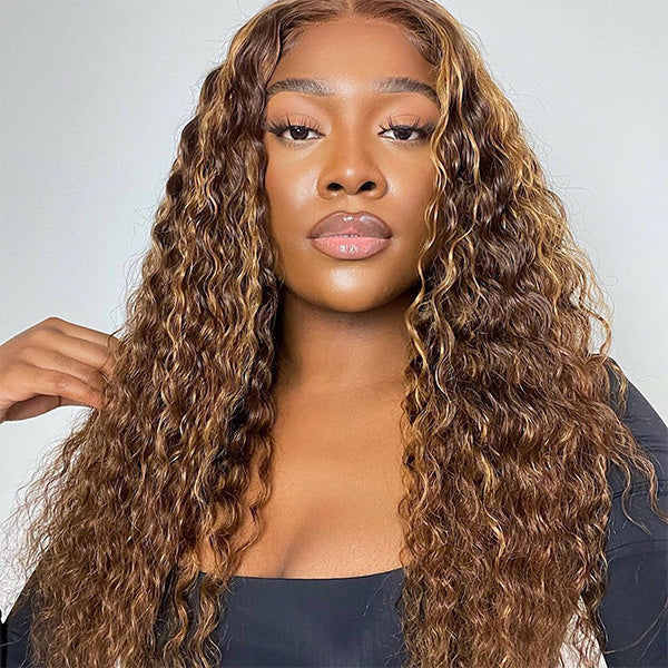 Honey Blonde Sun Kissed Highlights Curly Lace Front Wigs 13X4 13x6 Lace Frontal Human Hair Wigs For Women