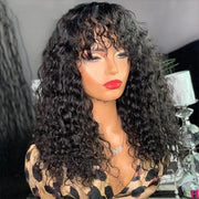 Deep Wave Human Hair Wigs With Bangs No Lace Front Human Hair Wigs 150% Density Full Machine Made Wig