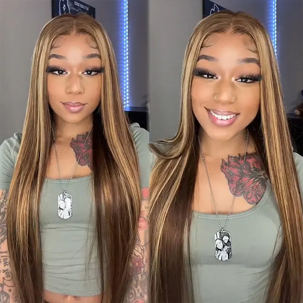 Invisible Hd Lace Wear & Go Glueless Wigs Ombre Highlights #412 Straight Human Hair 4x4 Closure Wig