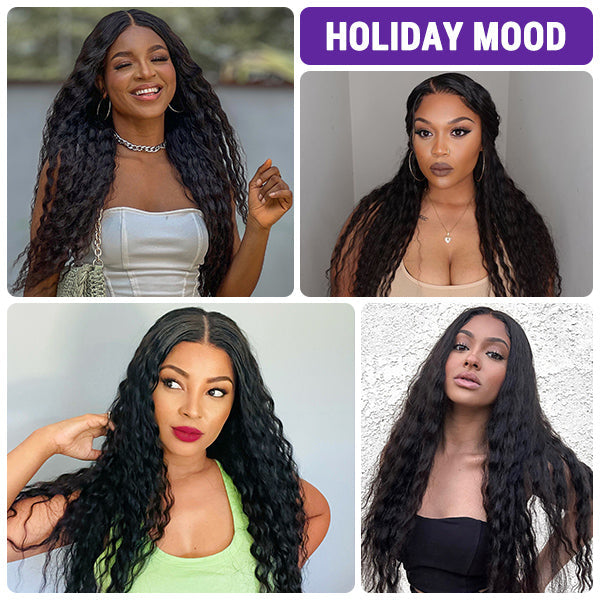 Boho-Chic | Flowy Bohemian Curly 8×5 Closure Lace Glueless Mid Part Long Wig 100% Human Hair