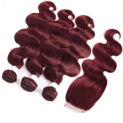 99J Burgundy Color Brazilian Body Wave Hair 3 Bundles With 4x4 Closure Human Hair Bundles