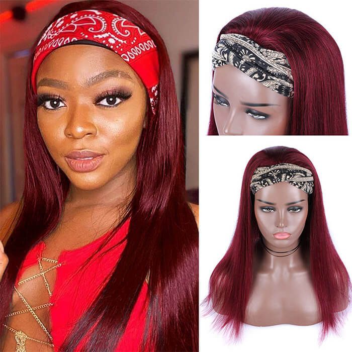 99j Burgundy Color Headband Wigs Human Hair Half Wig