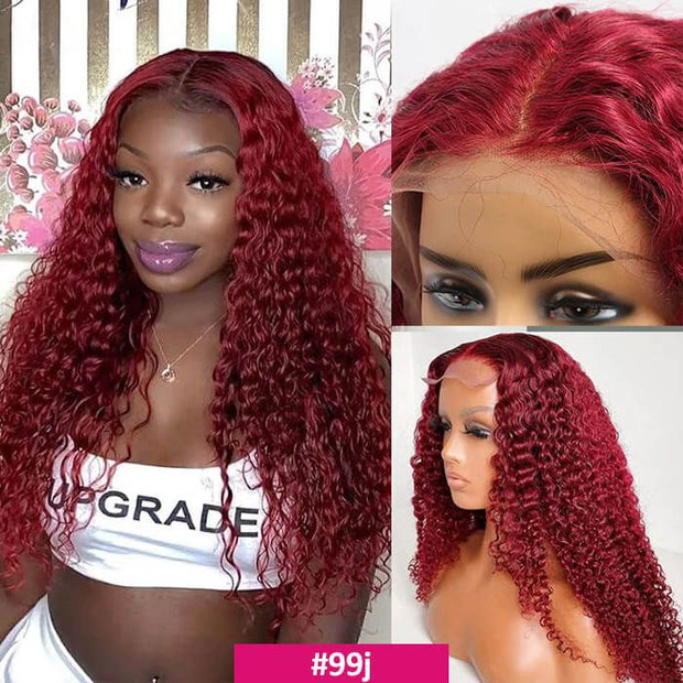 Curly Hair Colored Lace Wigs 13x4 Transparent Lace Human Hair Wigs Pre Plucked