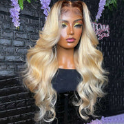 Body Wave 5x5 Lace Closure Pre Plucked Ombre T4/613 Blonde Colored Human Hair Wigs