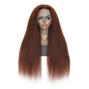 Clearance Sale| 5x5 Kinky Straight Reddish Brown Lace Closure Wig Human Hair Auburn Copper Color for Women