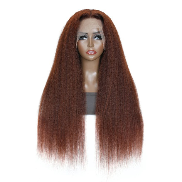 Clearance Sale| 5x5 Kinky Straight Reddish Brown Lace Closure Wig Human Hair Auburn Copper Color for Women
