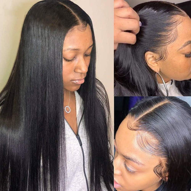 Clearance Sale|Straight Human Hair 5X5 HD Lace Closure Wigs Natural Hairline Middle Part Frontal Wig
