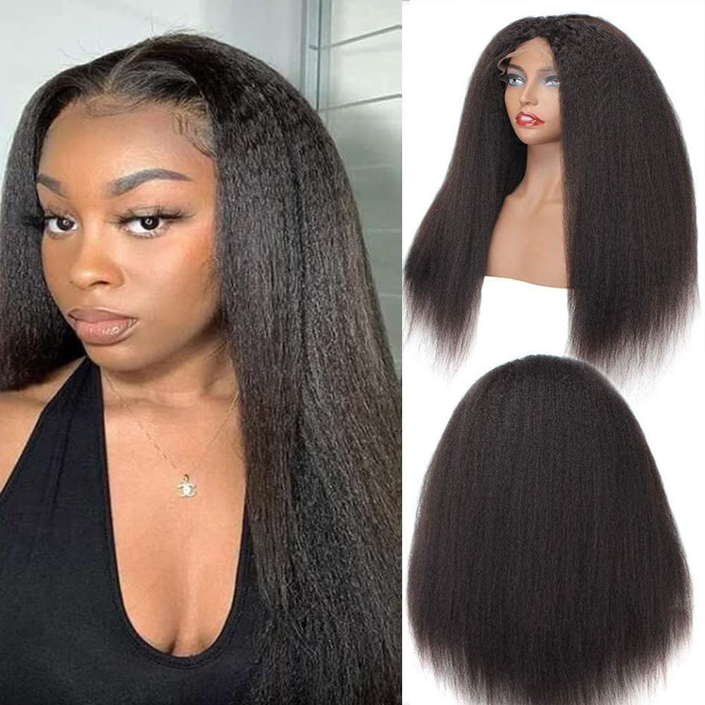 Kinky Straight Lace Wig Transparent 4x4 HD Lace Front Wigs with Pre Plucked Human Hair Wigs