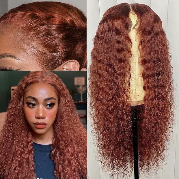 #33 Colored Reddish Brown Wig 13x6 Transparent Lace Front Wig Water WaveHuman Hair Lace Wigs