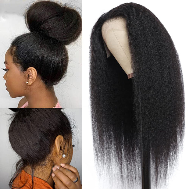 New Hidden Strap 360 Lace Frontal Wigs Kinky  Straight HD Lace Front Human Hair Wigs Pre Plucked Pre Bleached Natural Around Kinky Edges