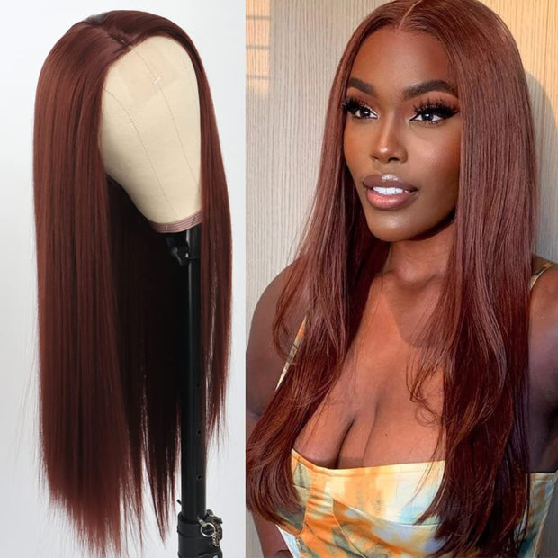 #33 Reddish Straight Hair 5x5 HD Lace Glueless Affordable Human Hair Wigs For Deep Skin Tones Lace Colored Wigs