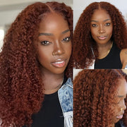 Skin Melt HD Lace 13X4 Curly Human Hair Wig New #33 Red Brown Auburn Color Wig For Women