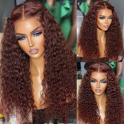 Glueless HD Lace Water Wave Hair Wig #33 Reddish Brown Color 5x5 Transparent Lace Closure Human Hair Wigs