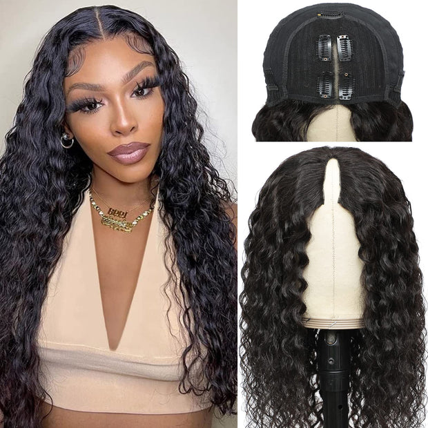 Glueless V Part Wig Water Wave Human Hair Wigs Beginner Friendly Upgraded Durable V Shape Wig