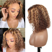 Highlight Bob Wig Human Hair Ombre Color Short Curly Human Hair Wigs with Baby Hair