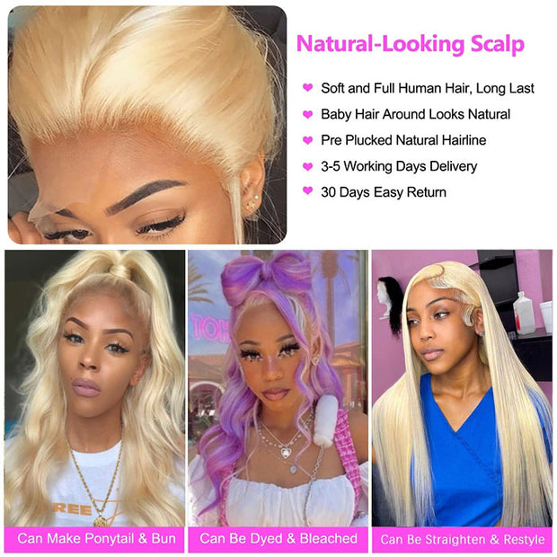 BOGO SALE|613 Honey Blonde Color 13x6 Lace Front 16-24 Inch Human Hair Wigs For Women Transparent Brazilian Remy Straight & Body Wave Frontal Wig