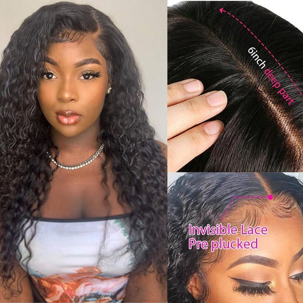 6 Inch Deep Part Curly Hair Lace Closure Wig Real Human Hair Wigs Preplucked With Natural Hairline