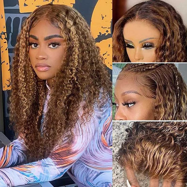 Invisible Hd Lace Wear & Go Glueless Wigs Ombre Highlights #412 Curly Human Hair 4x4 Closure Wig