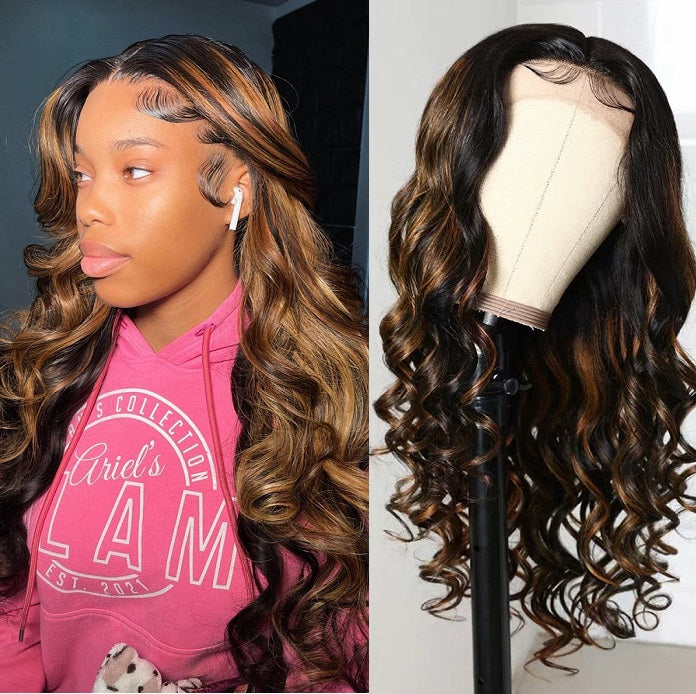 Ombre Highlight 1B 30 Color Body Wave 13x4 HD Invisible Lace Front Human Hair Wigs with Baby Hair