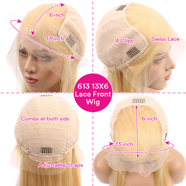 Colored 613 Blonde 13x6 HD Lace Front Human Hair Wigs Pre Plucked Straight Human Hair