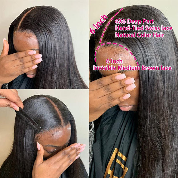 Skin Melt 5X5  Lace Straight Human Hair Lace Closure Wigs with Natural Hairline