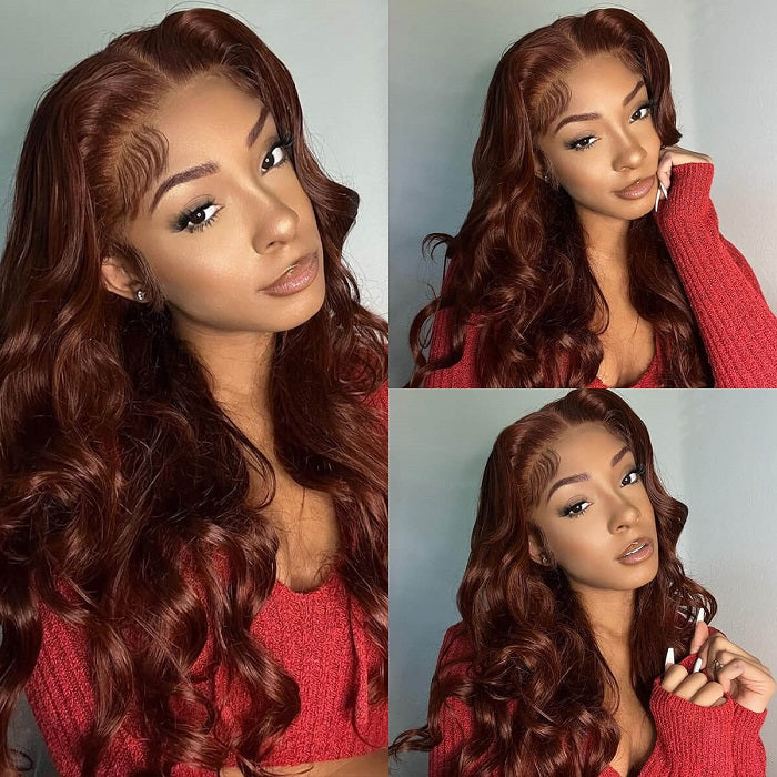 Wear & Go Reddish Brown Body Wave Pre-Cut Lace 4x4 Lace Closure Wig Glueless 13x4 Lace Front Human Hair Wig