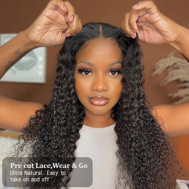 6x4 Pre-Cut Lace Wig Wear & Go Curly Human Hair Wig with Breathable Cap Beginner Wig