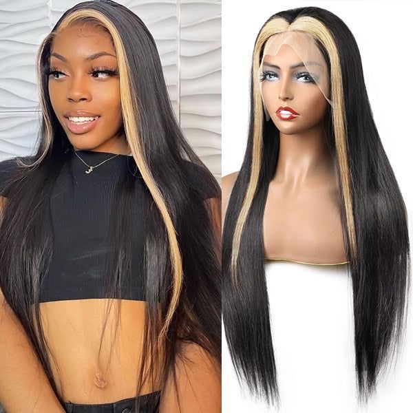 Cynosure Skunk Stripe Blonde With Black Color 13x4/13x6 HD Lace Front Wigs Virgin Human Hair Straight Wigs