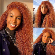 Ginger Orange Brazilian Curly Lace Front Human Hair Wigs 13X4 HD Transparent Lace Glueless Lace Wig
