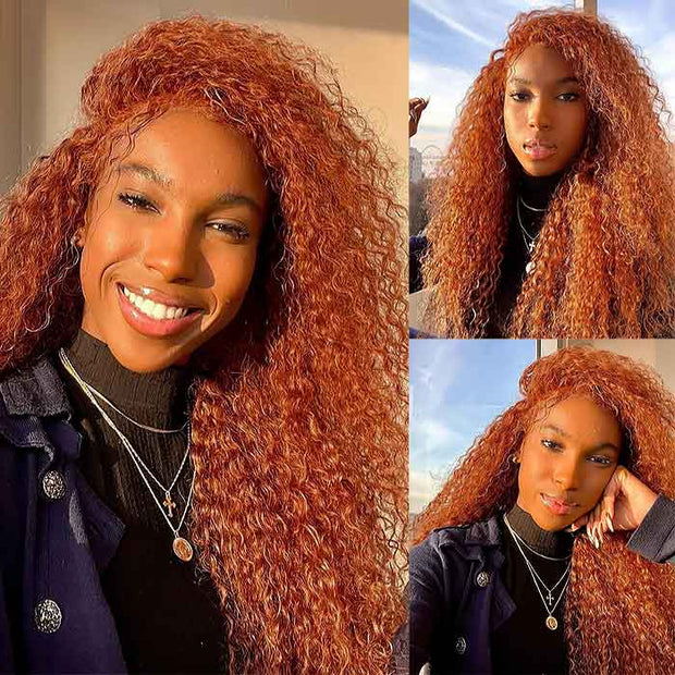 Ginger Orange Brazilian Curly Lace Front Human Hair Wigs 13X4 HD Transparent Lace Glueless Lace Wig