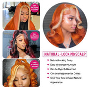 Ginger Orange With Blonde 613# Ombre Color Body Wave Hair 13*4 Lace Front Wig 220% Density Human Hair Wig
