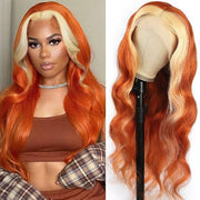 Ginger Orange With Blonde 613# Ombre Color Body Wave Hair 13*4 Lace Front Wig 220% Density Human Hair Wig