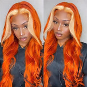 Ginger Orange With Blonde 613# Ombre Color Body Wave Hair 13*4 Lace Front Wig 220% Density Human Hair Wig