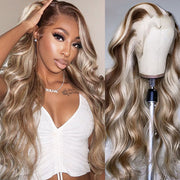 Glueless 30 38 inch Blonde Balayage Highlight Long Wigs Colored Body Wave Human Hair Lace Front Wigs