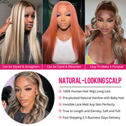 Glueless 30 38 inch Blonde Balayage Highlight Long Wigs Colored Body Wave Human Hair Lace Front Wigs