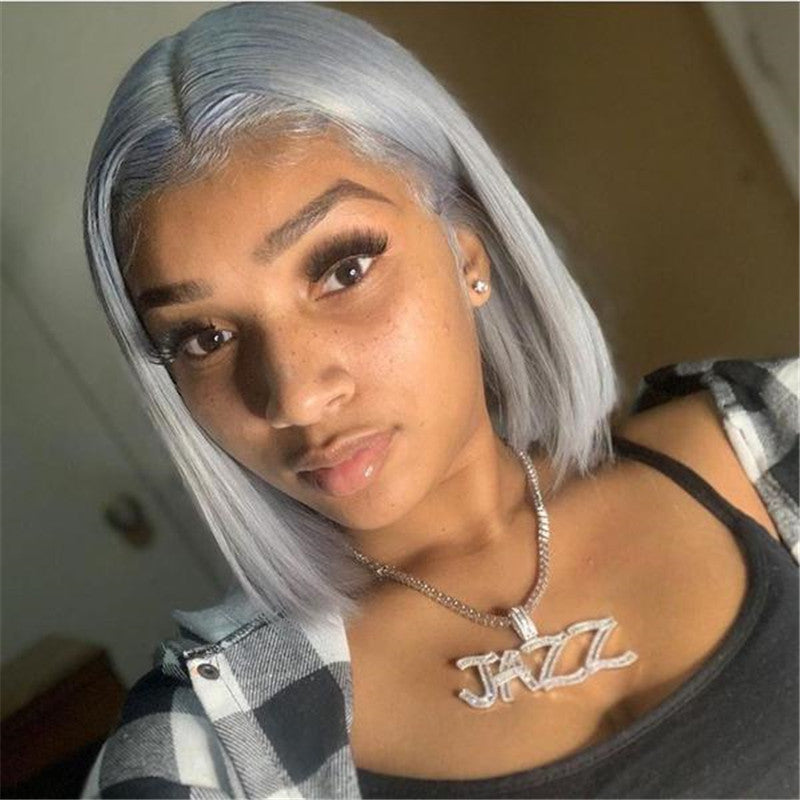 Cosplay Silver Gray Short Bob Wig 13x4 HD Lace Brazilian Remy Human Hair Wigs For Women Pre Plucked