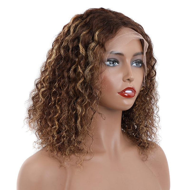 Highlight Bob Wig Human Hair Ombre Color Short Curly Human Hair Wigs with Baby Hair