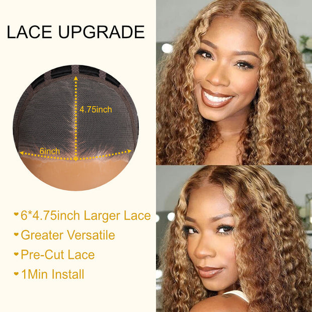 Honey Blonde Highlight Lace Front Curly  Wigs 100% Human Hair Wigs Flash Sale